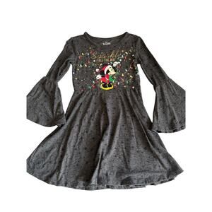 Disney Minnie Mouse Dress Girls Size XS 4-5 Grey Bell Sleeves Fit n Flare Boho